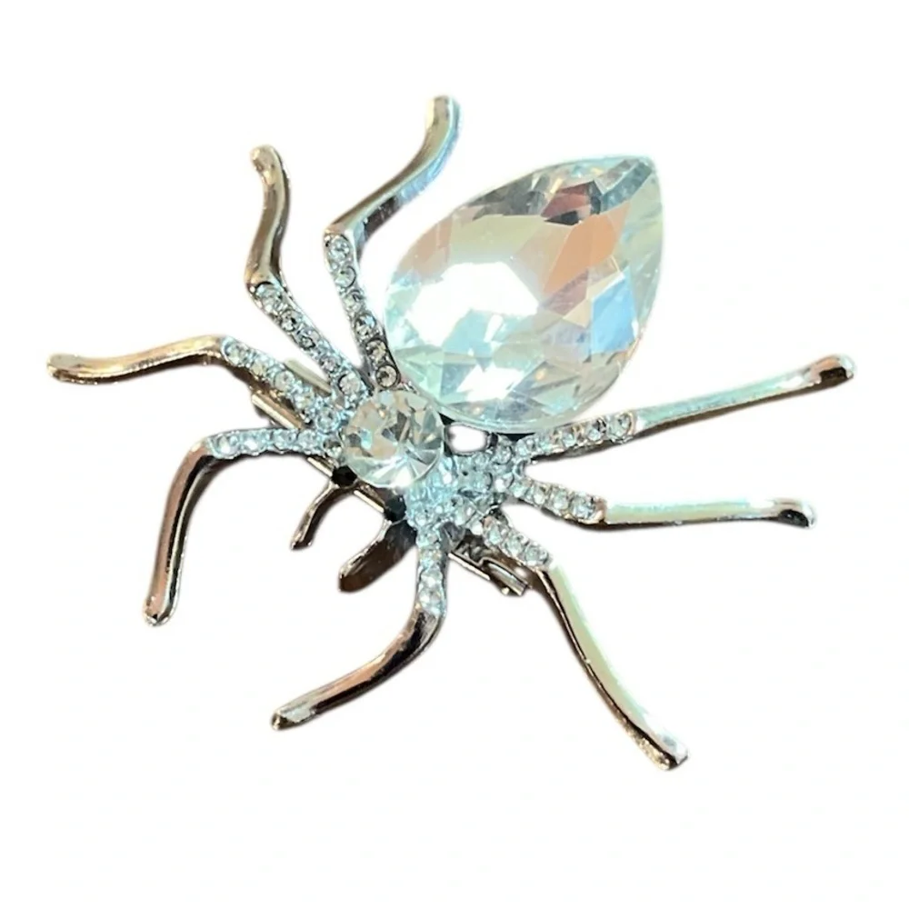 Vibrant Faux Diamond Spider Brooch